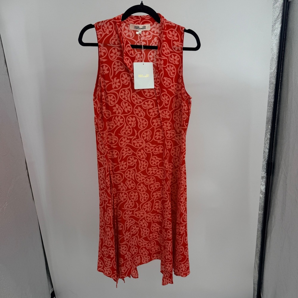 Diane von Furstenberg Carmen Dress India Vine Candy Red Midi Asymmetric 12 NEW‎